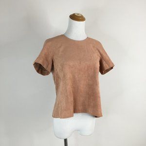 BCBGMAXAZRIA Deep Blue MARIKO Suede High Low Hem Short Sleeve Shirt